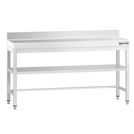 GGM Gastro Commercial Stainless Steel Table with Upstand PREMIUM - 1800x800mm - with Undershelf - with Rear Upstand - with Cross Bracing