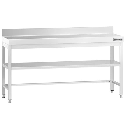 GGM Gastro Commercial Stainless Steel Table with Upstand PREMIUM - 2000x800mm - with Undershelf - with Rear Upstand - with Additional Undershelf (mid-shelf) - with Cross Bracing