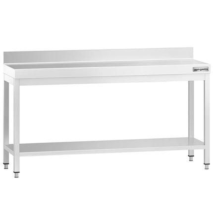 GGM Gastro Commercial Stainless Steel Table with Upstand PREMIUM - 2000x600mm - with Undershelf - with Rear Upstand - with Cross Bracing