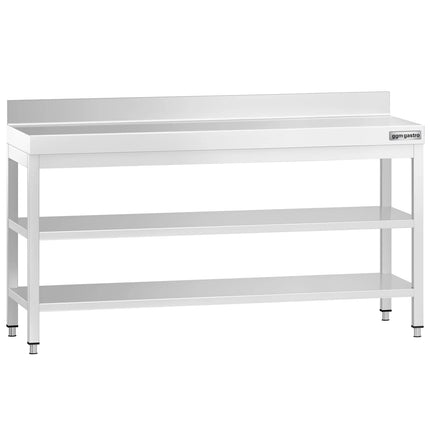 GGM Gastro Commercial Stainless Steel Table with Upstand PREMIUM - 2000x800mm - with Undershelf - with Rear Upstand - with 2 Undershelves - with Additional Undershelf (mid-shelf) - with Cross Bracing