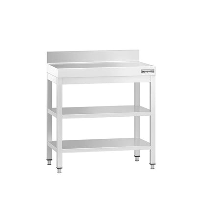 GGM Gastro Commercial Stainless Steel Table with Upstand PREMIUM - 600x600mm - with Undershelf - with Rear Upstand - with 2 Undershelves - with Cross Bracing