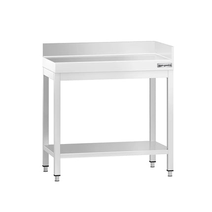 GGM Gastro Commercial Stainless Steel Table with Upstand PREMIUM - 600x600mm - with Undershelf - with Rear and Right-Hand Upstands - with Cross Bracing