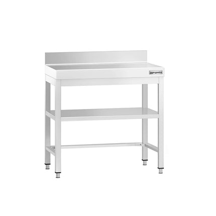 GGM Gastro Commercial Stainless Steel Table with Upstand PREMIUM - 700x600mm - with Undershelf - with Rear Upstand - with Cross Bracing