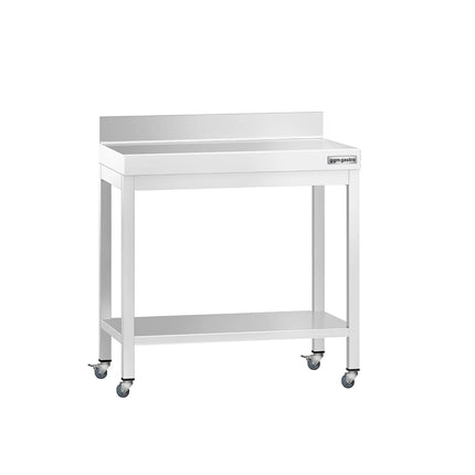 GGM Gastro Commercial Stainless Steel Table with Upstand PREMIUM - 700x600mm - with Undershelf - with Rear Upstand - with Cross Bracing