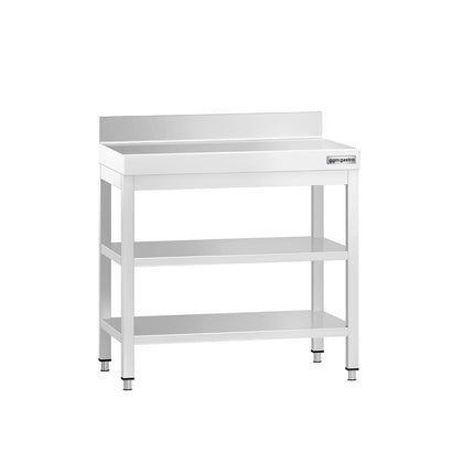 GGM Gastro Commercial Stainless Steel Table with Upstand PREMIUM - 700x600mm - with Undershelf - with Rear Upstand - with Additional Undershelf (mid-shelf)