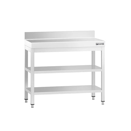 GGM Gastro Commercial Stainless Steel Table with Upstand PREMIUM - 800x700mm - with Undershelf - with Rear Upstand - with 2 Undershelves - with Additional Undershelf (mid-shelf) - with Cross Bracing