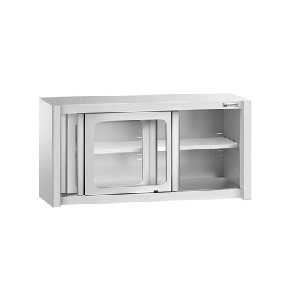 GGM Gastro Commercial Stainless Steel Wall Cabinet / Kitchen Cupboard - 1200x400x650mm - with Glass Sliding Doors