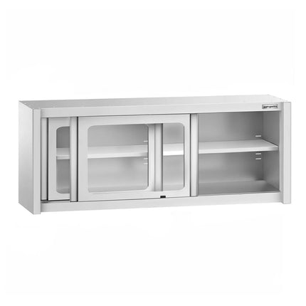 GGM Gastro Commercial Stainless Steel Wall Cabinet / Kitchen Cupboard - 1800x400x650mm - with Glass Sliding Doors