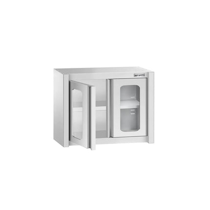 GGM Gastro Commercial Stainless Steel Wall Cabinet / Kitchen Cupboard - 800x400x650mm - with Glass Hinged Doors