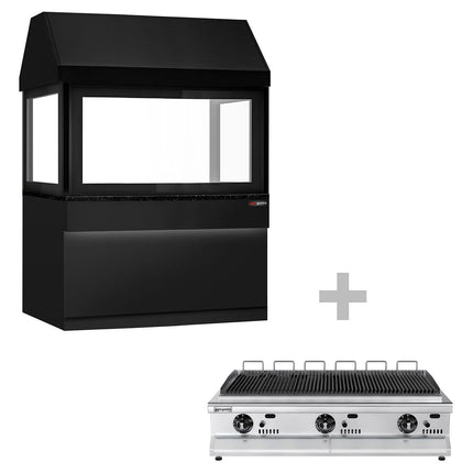 GGM Gastro Commercial Toronto Gas BBQ Chargrill – 1500 mm - Matt Black - Glass Guard - LED-lit