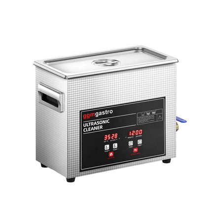 GGM Gastro Commercial Ultrasonic Cleaner - 6.5L - 180W Ultrasonic Power - 40kHz - Digital - with Heater - Degas - with Drain Tap