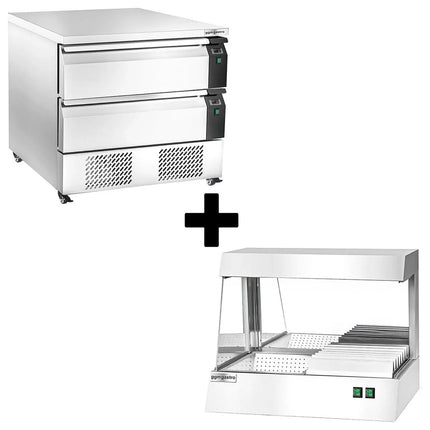 GGM Gastro Commercial Undercounter Fridge Freezer - 905mm - 2 Drawer - 2x GN 1/1 - incl. Chip Scuttle