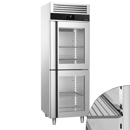 GGM Gastro Commercial Upright Display Fridge Stainless steel PREMIUM - GN 2/1 - 700L - with 2 glass doors