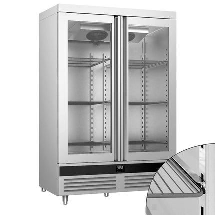 GGM Gastro Commercial Upright Display Fridge Stainless steel PREMIUM - GN 2/1 - 1400L - with 2 glass doors