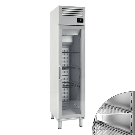 GGM Gastro Commercial Upright Display Fridge Stainless steel PREMIUM PLUS - GN 1/1 - 325L - with 1 glass door
