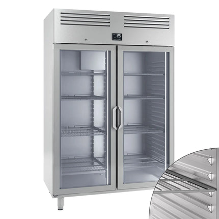 GGM Gastro Commercial Upright Display Fridge Stainless steel PREMIUM PLUS - GN 2/1 - 1240L - with 2 glass doors