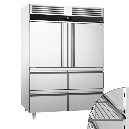 GGM Gastro Commercial Upright Freezer PREMIUM - GN 2/1 - 1400L - with 2 half doors & 4 drawers