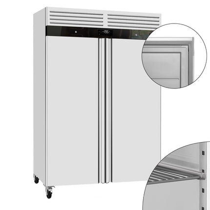 GGM Gastro Commercial Upright Freezer Stainless steel ECO - GN 2/1 - 1400L - with 2 doors - On castors