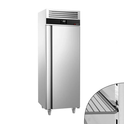 GGM Gastro Commercial Upright Freezer Stainless steel PREMIUM - GN 2/1 - 700L - with 1 glass door - On castors - For UK