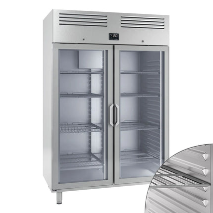 GGM Gastro Commercial Upright Freezer Stainless steel PREMIUM PLUS - GN 2/1 - 1240L - with 2 glass doors