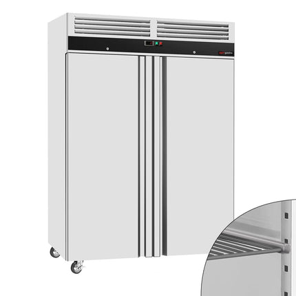 GGM Gastro Commercial Upright Fridge Stainless steel ECO - 1180L - with 2 doors - On castors - Lockable