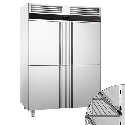 GGM Gastro Commercial Upright Fridge Stainless steel PREMIUM - GN 2/1 - 1400L - with 4 half doors