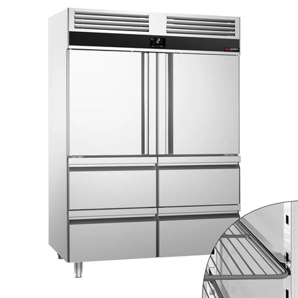 GGM Gastro Commercial Upright Fridge Stainless steel PREMIUM - GN 2/1 - 1400L - with 2 half doors & 4 drawers