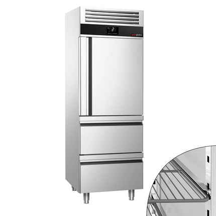GGM Gastro Commercial Upright Fridge Stainless steel PREMIUM - GN 2/1 - 700L - with 1 door & 2 drawers