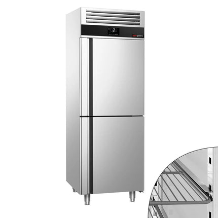 GGM Gastro Commercial Upright Fridge Stainless steel PREMIUM - GN 2/1 - 700L - with 2 half doors