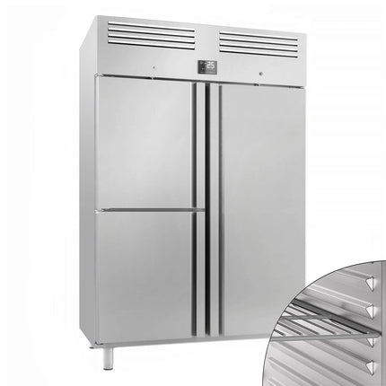 GGM Gastro Commercial Upright Fridge Stainless steel PREMIUM PLUS - GN 2/1 - 1240L - with 1 door & 2 half doors