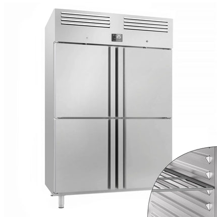 GGM Gastro Commercial Upright Fridge Stainless steel PREMIUM PLUS - GN 2/1 - 1240L - with 4 half doors