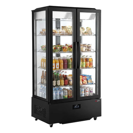 GGM Gastro Commercial upright glass door display fridge - 750L - 990mm - Double glazing - square - with 4 shelves - 2 hinged glass doors
