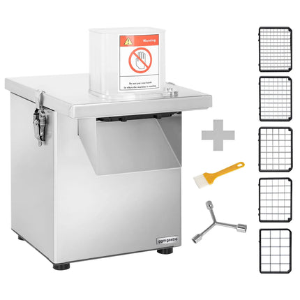 GGM Gastro Commercial Veg Prep Machine - 200W - Disc Thickness: 4mm - incl. 1 Cutting/Grating Disc & Cutter Bowl Attachment - 5 Dicing Grids
