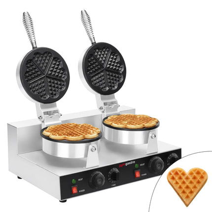 GGM Gastro Commercial Waffle Maker - Double - Manual - 2.6kW - Shape: Hearts - Ø 180mm - plates with Teflon coating