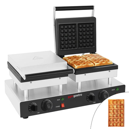 GGM Gastro Commercial Waffle Maker - Double - Manual - 4kW - Shape: Brussels (2 waffles) - for 2 pieces - plates with Teflon coating