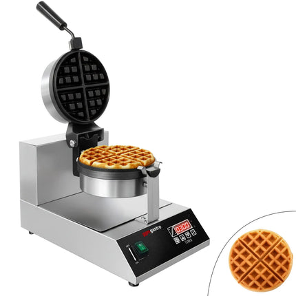 GGM Gastro Commercial Waffle Maker - Single - Digital - 1.3kW - Shape: Round - Ø 185mm - with 180° rotating plates & temperature indicator - plates with Teflon coating