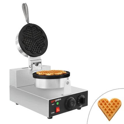 GGM Gastro Commercial Waffle Maker - Single - Manual - 1.3kW - Shape: Hearts - Ø 180mm - plates with Teflon coating