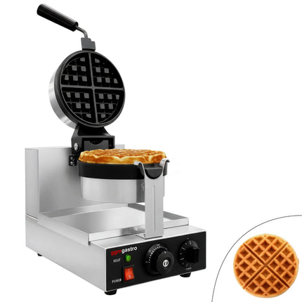 GGM Gastro Commercial Waffle Maker - Single - Manual - 1.3kW - Shape: Round - Ø 180mm - with 180° rotating plates - plates with Teflon coating
