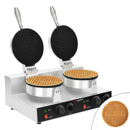 GGM Gastro Commercial Waffle Maker / Waffle Cone Maker - Double - Manual - 2.6kW - Shape: Cone - Ø 190mm - plates with Teflon coating