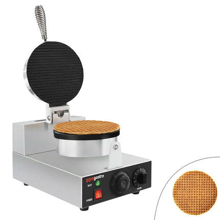 GGM Gastro Commercial Waffle Maker / Waffle Cone Maker - Single - Manual - 1.3kW - Shape: Cone - Ø 190mm - plates with Teflon coating