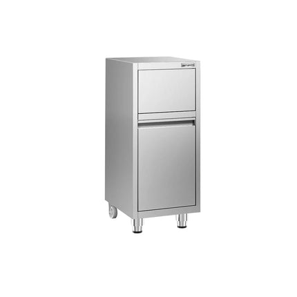 GGM Gastro Commercial Waste bin - Push-top bin - 940(H)x400(W)x500(D)mm - with rear wheels - soft-close & without upstand - Stainless steel