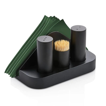 GGM Gastro Complete Cruet Set - 4-piece - Stainless steel stand - napkin holder, toothpick holder, salt & pepper - Height: 90mm