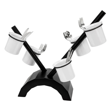 GGM Gastro Condiment & Cutlery Holder - 360x200mm - Height: 590mm - Stainless steel - with 5 containers - removable cutlery container - Black & White