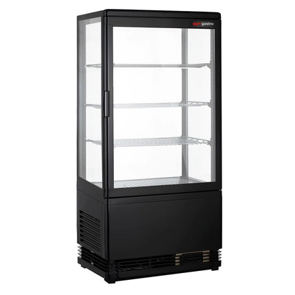 GGM Gastro Countertop 4-Sided Glass Display Fridge - 68L - 428mm - Double glazing - square - black front - with 4 adjustable shelves - 1 glass door front - Black
