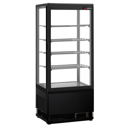 GGM Gastro Countertop 4-Sided Glass Display Fridge - 98L - 428mm - Double glazing - square - with 4 shelves - 1 glass door - Black