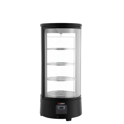 GGM Gastro Countertop 4-Sided Glass Display Fridge - Double glazing - round - 73L - 503mm - with 4 rotating shelves - 1 glass door - for patisserie - Black