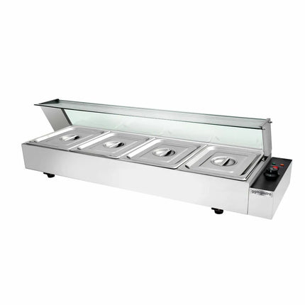 GGM Gastro Countertop Bain Marie - 4x GN 1/2 - 1,5 kW - with Glass Sneeze Guard