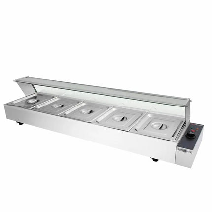 GGM Gastro Countertop Bain Marie - 5x GN 1/2 - 1,8 kW - with Glass Sneeze Guard