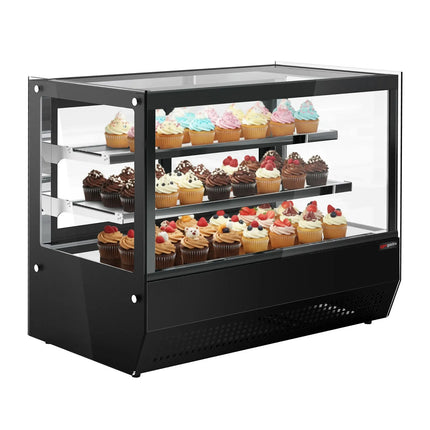 GGM Gastro Countertop display fridge - 120L - 700mm - Double glazing - square - with 2 glass shelves - rear sliding glass doors - Black