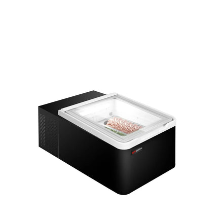 GGM Gastro Countertop Ice Cream Display Freezer - 460mm - Static cooling - for 2 x 5 litres Napoli pans - Black - hinged glass lid